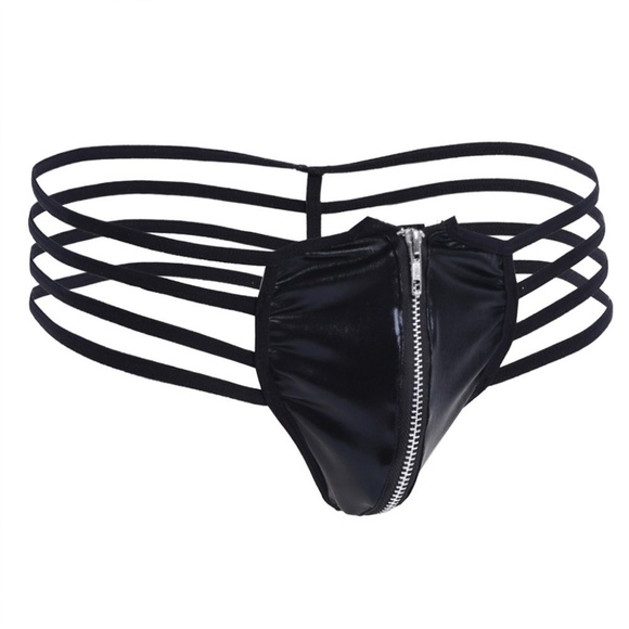 Black Faux Leather Multistrap Thong - Picture 4 of 5